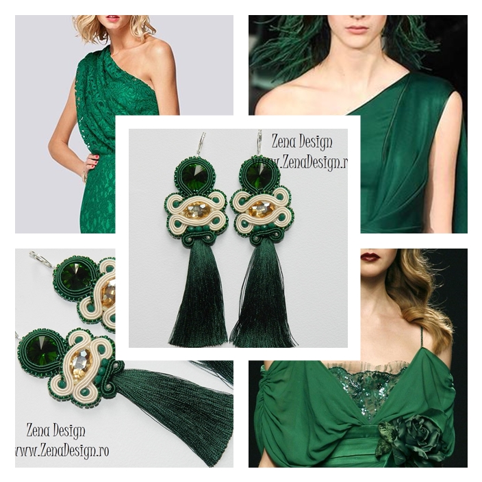 The Stranger from now on oven Cercei verde emerald cu ciucuri matase, cercei lungi verzi cu cristale  Rivo, cercei unicat, cercei statement | Zena Design