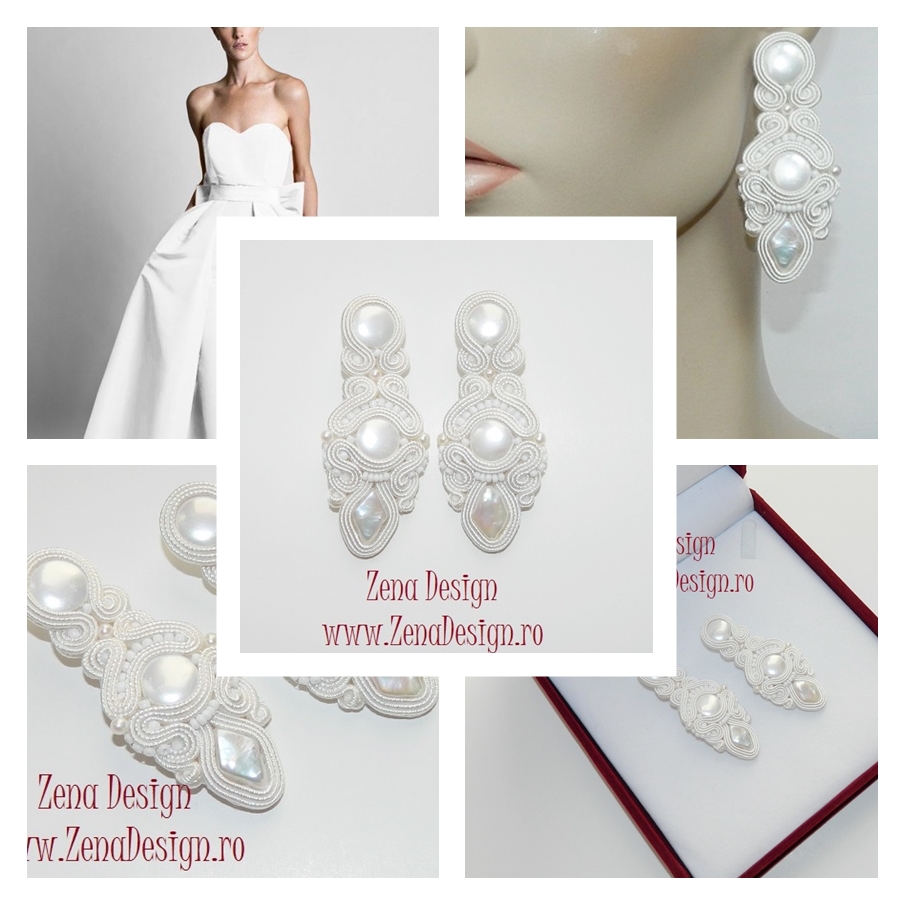 On a daily basis lightweight bent Cercei albi cu perle, cercei albi lungi | Zena Design